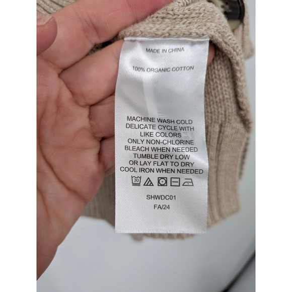 Quince Cardigan Sweater Womens Small Beige Organic Cotton Button Front Chunky - Picture 4 of 8